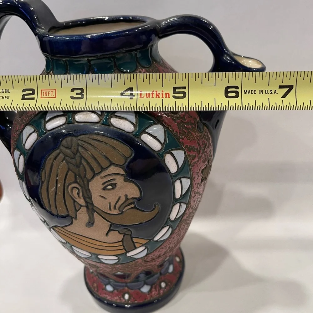 Antique Amphora ceramic vase Egypt art deco nouveau Czechoslovakia Marked Signed - Picture 16 of 16